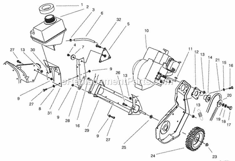 Engine & Frame Assembly Diagram and Parts List for 28222 7900001-7999999 - 1997 Lawn Boy Snow Blower